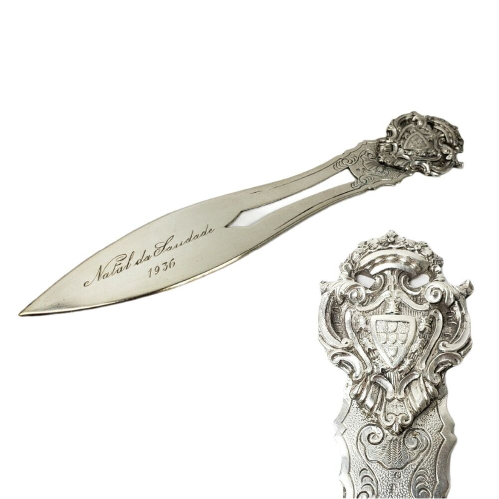 Artur da Rocha Rafael Rare Hallmarked Engraved .833 Porto Silver Letter Opener